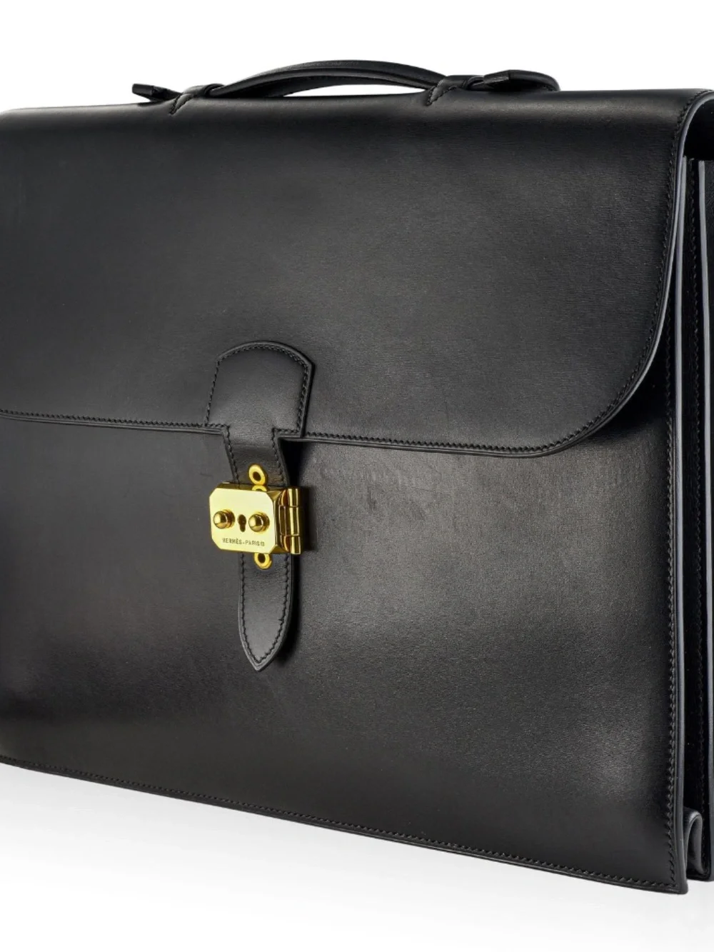 Authentic Hermes Sac A Depeches 38 Briefcase, Black color Leather